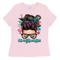 Bubblegum Pink small business messy bun Ladies Tee - Zillion Design Studio