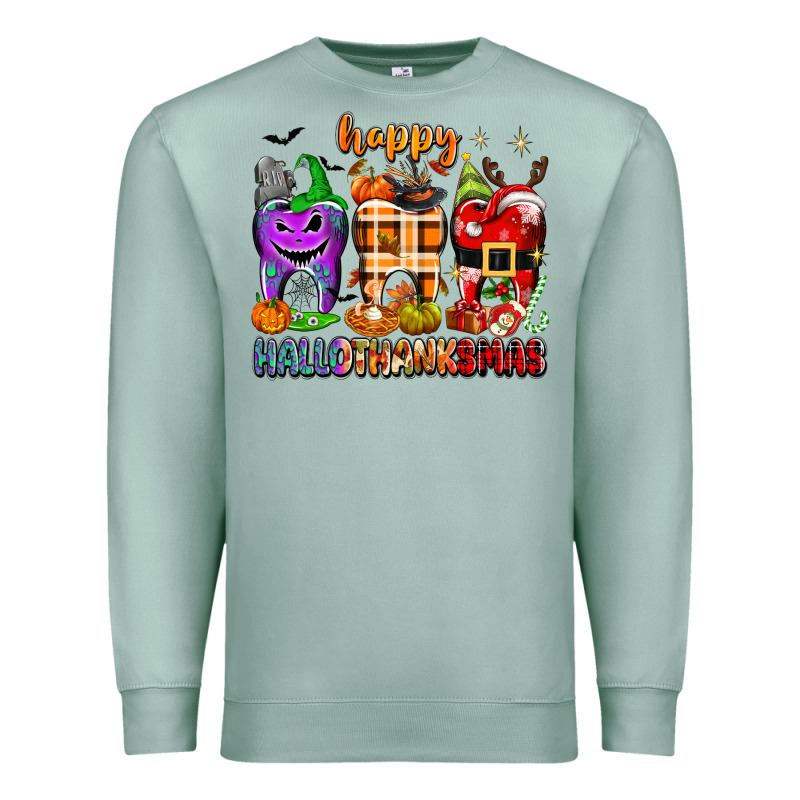 Happy Hallothanksmas Teeth Premium Sweatshirt by texasbilliewilder | Teevron