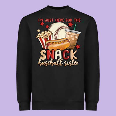 I'm Just Here For The Snack Baseball Sister Heavyweight Sweatshirt Designed By Maliassmallbusiness