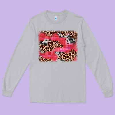 Valentine's Day Cowhide Leopard Background Long Sleeve Tee Designed By Jahusdesignshop