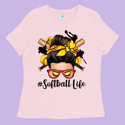 Softball Life Messy Bun Ladies Tee Designed By Zillion Design Studio