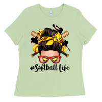 Matcha softball life messy bun Ladies Tee - Zillion Design Studio