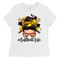White softball life messy bun Ladies Tee - Zillion Design Studio