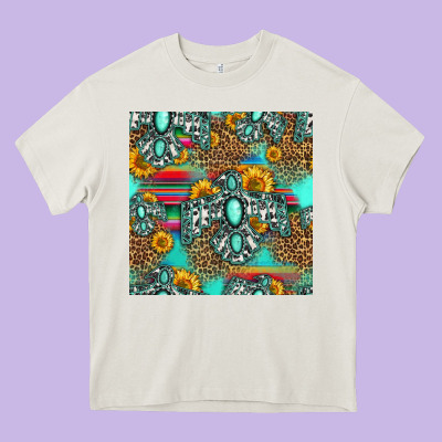 Western Turquoise Thunderbird Seamless Pattern Heavy Core Tee Designed By Hra Design Shop