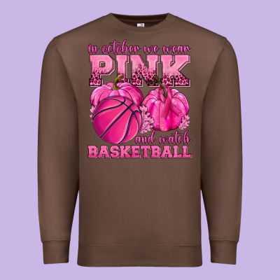 In October We Wear Pink And Watch Basketball Premium Sweatshirt Designed By Texasbilliewilder