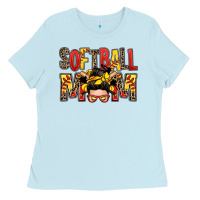 Baby Blue softball mom messy bun Ladies Tee - Zillion Design Studio