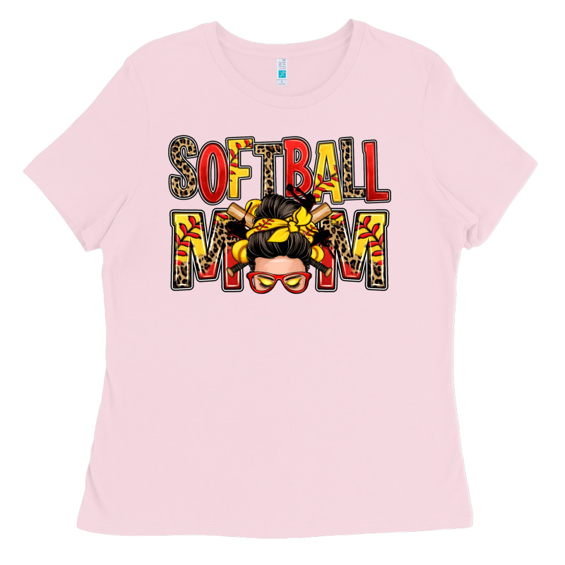 Softball Mom Messy Bun Ladies Tee by Zillion Design Studio | Teevron