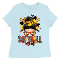 Baby Blue softball mom messy bun Ladies Tee - Zillion Design Studio