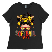 Black softball mom messy bun Ladies Tee - Zillion Design Studio