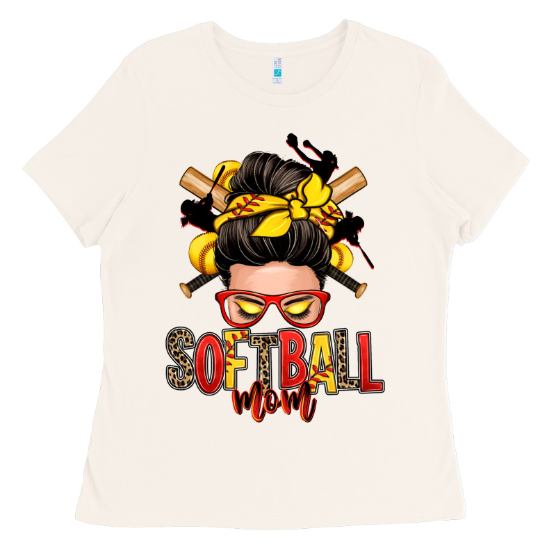Softball Mom Messy Bun Ladies Tee by Zillion Design Studio | Teevron