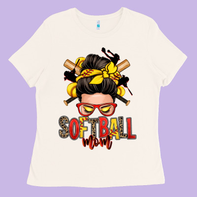 Softball Mom Messy Bun Ladies Tee Designed By Zillion Design Studio