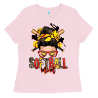 Bubblegum Pink softball mom messy bun Ladies Tee - Zillion Design Studio