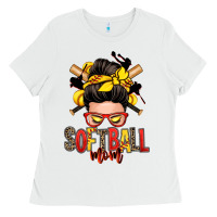 White softball mom messy bun Ladies Tee - Zillion Design Studio