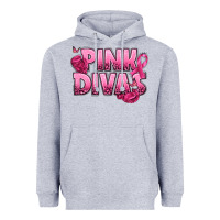 Heather Grey Pink Divas Breast Cancer Heavyweight Hoodie - NancyCooperArtShop