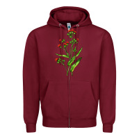 Burgundy Tassel Flower Illustrations Zipper Hoodie - LillyAllenDesigns
