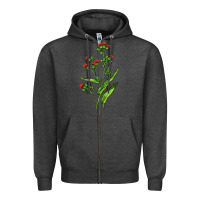 Charcoal Heather Tassel Flower Illustrations Zipper Hoodie - LillyAllenDesigns