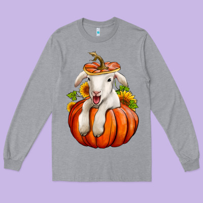 Fall Pumpkin Lamb Nancy Cooper Long Sleeve Tee Designed By Nancycooperartshop