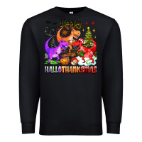 Black happy hallothanksmas dinosaur Premium Sweatshirt - texasbilliewilder