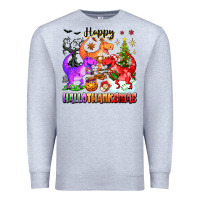 Heather Grey happy hallothanksmas dinosaur Premium Sweatshirt - texasbilliewilder