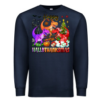 Navy happy hallothanksmas dinosaur Premium Sweatshirt - texasbilliewilder