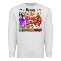Oatmeal Heather happy hallothanksmas dinosaur Premium Sweatshirt - texasbilliewilder