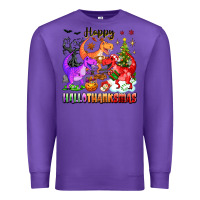 Purple happy hallothanksmas dinosaur Premium Sweatshirt - texasbilliewilder