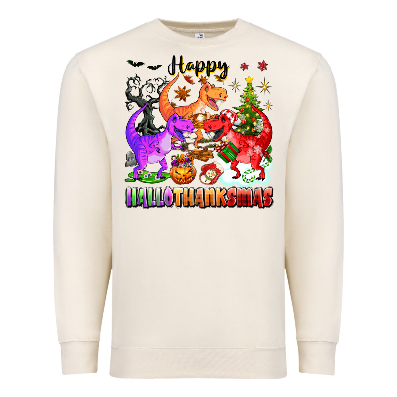Happy Hallothanksmas Dinosaur Premium Sweatshirt by texasbilliewilder | Teevron