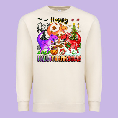 Happy Hallothanksmas Dinosaur Premium Sweatshirt Designed By Texasbilliewilder