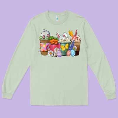 Easter Coffee Cups Long Sleeve Tee Designed By Nancycooperartshop