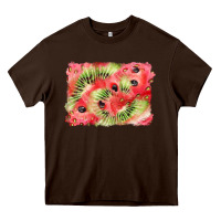 Chocolate Brown watermelon strawberry kiwi background Heavy Core Tee - BarkalooDesign