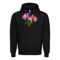Black Bitterroot Flower Illustrations Zipper Hoodie - LillyAllenDesigns