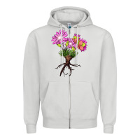 Dove Grey Bitterroot Flower Illustrations Zipper Hoodie - LillyAllenDesigns