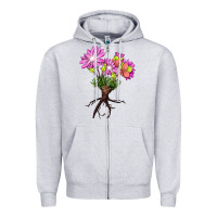 Heather Grey Bitterroot Flower Illustrations Zipper Hoodie - LillyAllenDesigns