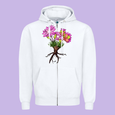 Bitterroot Flower Illustrations Zipper Hoodie Designed By Lillyallendesigns