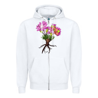 White Bitterroot Flower Illustrations Zipper Hoodie - LillyAllenDesigns