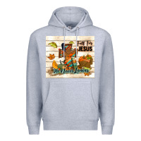 Heather Grey fall for jesus he never leaves Premium Hoodie - TumblerDesignByShophia