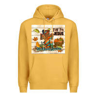 Mustard fall for jesus he never leaves Premium Hoodie - TumblerDesignByShophia