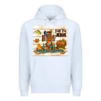 White fall for jesus he never leaves Premium Hoodie - TumblerDesignByShophia