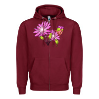 Burgundy Bitterroot Flower Illustrations Zipper Hoodie - LillyAllenDesigns