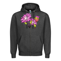 Charcoal Heather Bitterroot Flower Illustrations Zipper Hoodie - LillyAllenDesigns