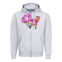 Heather Grey Bitterroot Flower Illustrations Zipper Hoodie - LillyAllenDesigns
