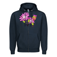 Navy Bitterroot Flower Illustrations Zipper Hoodie - LillyAllenDesigns