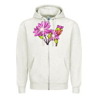 Oatmeal Heather Bitterroot Flower Illustrations Zipper Hoodie - LillyAllenDesigns