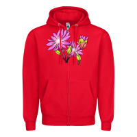 Red Bitterroot Flower Illustrations Zipper Hoodie - LillyAllenDesigns