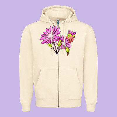 Bitterroot Flower Illustrations Zipper Hoodie Designed By Lillyallendesigns