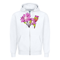 White Bitterroot Flower Illustrations Zipper Hoodie - LillyAllenDesigns