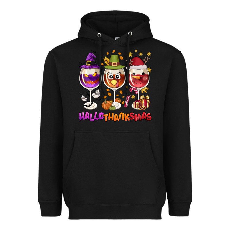 Hallothanksmas Wine Glasses Heavyweight Hoodie by NancyCooperArtShop | Teevron