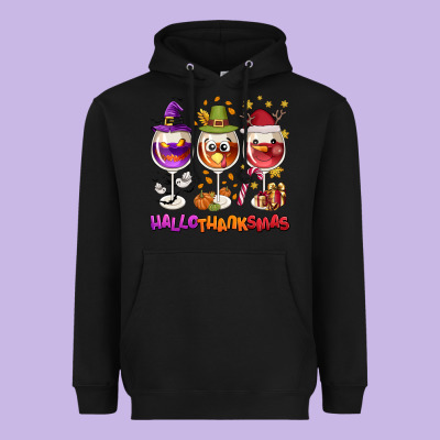 Hallothanksmas Wine Glasses Heavyweight Hoodie Designed By Nancycooperartshop