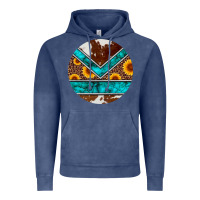 Vintage Denim turquoise cowhide leopard sunflowers round Vintage Hoodie - Artiststas