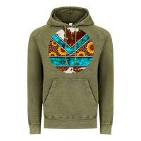 Vintage Olive turquoise cowhide leopard sunflowers round Vintage Hoodie - Artiststas